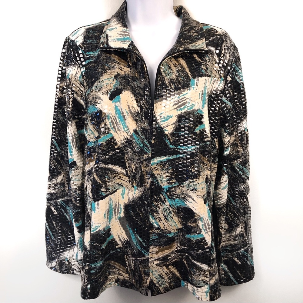 Laura Ashley Full Zip Clear Sequin Jacket Large
